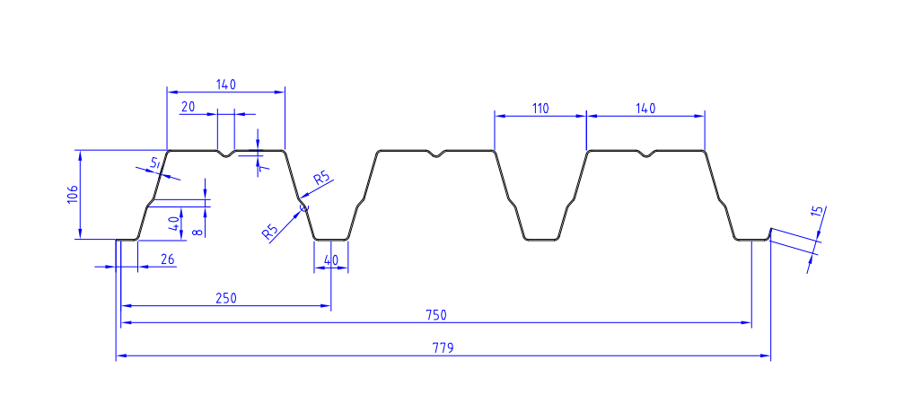 Trapezblech 106/250 - Querschnitt